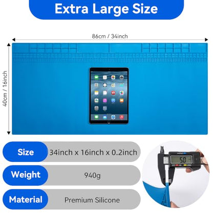 Kaisi KS813 Extra Large Soldering Mat, Heat Resistant Silicone Solder Mat - color: Blue, size: 34" x 16"