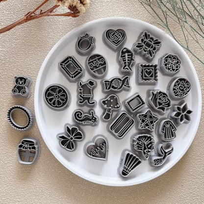 GYYCBXM Polymer Clay Cutters for Earrings, 28PCS Vintage & Whimsical Clay Earring Cutter Set with Bows, Hearts, Flowers, Fish, Mushroom & Nature Designs, Clay Tools, Pottery, Ceramic & Air Dry Clay