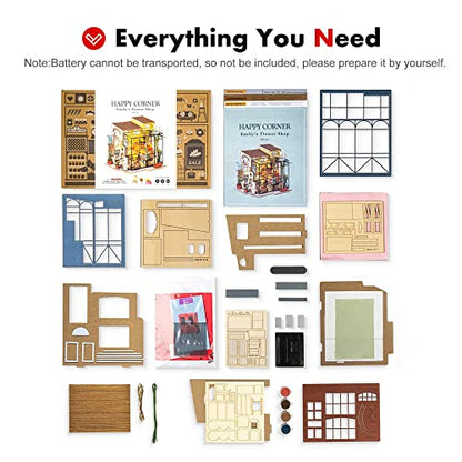 ROBOTIME DIY Dollhouse Kit Mini House with Furnitures Accessories 1:24 Scale Craft Kit - Emily's Flower Shop - color: Emily's Flower Shop