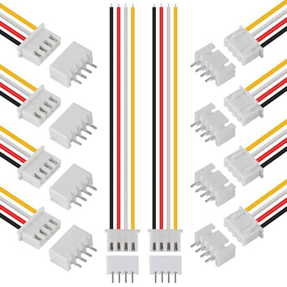 ACEIRMC 10Pairs JST-XH Connector Kit, XH 2.54mm 4 Pin Header Male and Female Connectors Plug Adapter with Flat Wire Cable 200mm 26AWG Compatible with JST XH (4P) - color: 4P