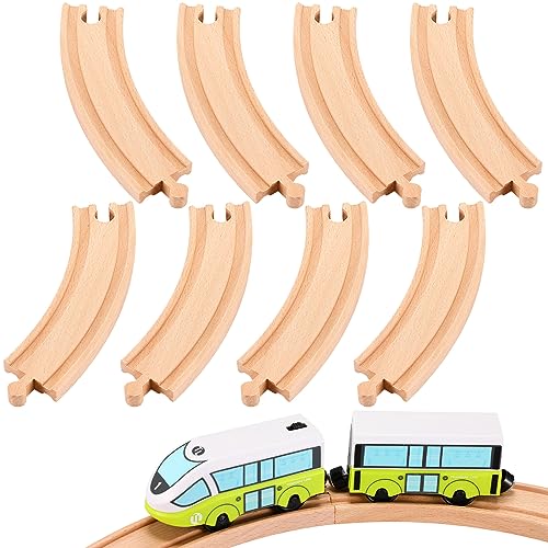 Liliful 8 Pcs Curved Wood Train Track, 6.3 x 1.57 x 0.63 Inch, Curved - size: 6.30 x 1.57 x 0.63 inches, style: Curved