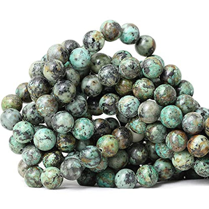 35PCS 10mm Natural African Turquoise Stone Gemstone Round Loose Beads for Jewelry Making DIY Bracelet Necklace Materials 1 Strand 15" - color: African Turquoise Stone, size: 10mm