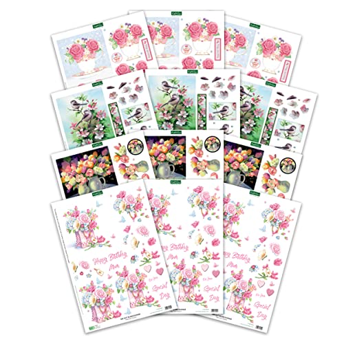 Katy Sue Designs Floral Collection 3D Die-Cut Decoupage Sheets for Card Making. A Pack of 12 Sheets of Floral-Themed Die Cuts for Card Making Supplies or Scrapbooking