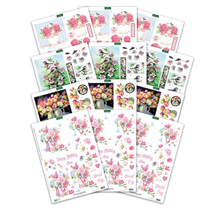 Katy Sue Designs Floral Collection 3D Die-Cut Decoupage Sheets for Card Making. A Pack of 12 Sheets of Floral-Themed Die Cuts for Card Making Supplies or Scrapbooking