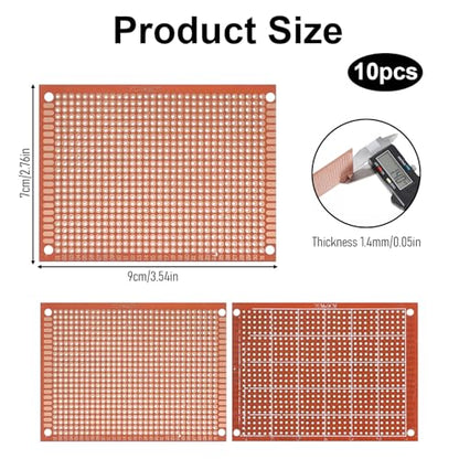 10 Pcs PCB Board Prototype Kit 90mm x 70mm Circuit Board Copper Strip Boards 744 Holes Perfboard Universal Printed Circuit Breadboard for DIY Soldering Electronic Experiment Projects