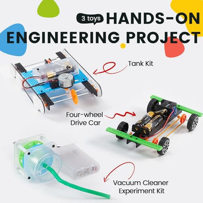 6-in-1 STEM Home Lab Science Kit for Kids Age 8-12, Boys & Girls 9 10 11 13 14 Year Old Educational Adventure Set: Tank & Car Building, Saltwater Generator | Perfect Birthday & Learning Gift for Kids