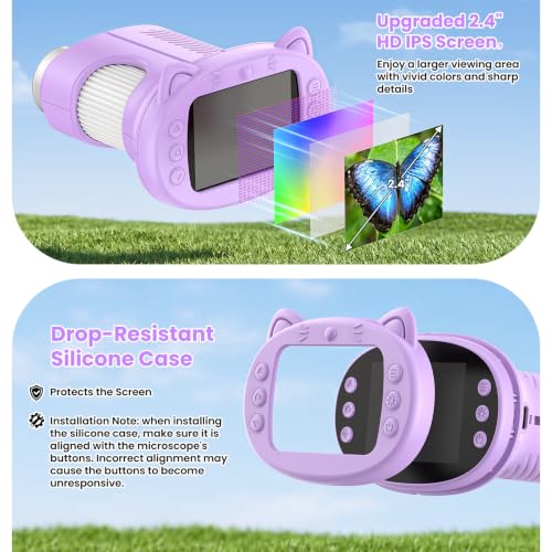 Alotwan Kids Handheld Microscope, 1000X Digital Pocket Microscope for 3-12 - color: Purple