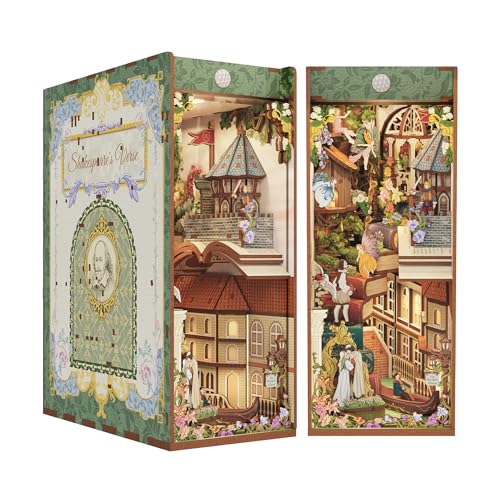 Tonecheer x British Library DIY Book Nook Kit, Shakespeare 3D Wooden Puzzle for Adults, Miniature House Kit Booknook Bookshelf Insert Decor with LED Lights Craft Gifts (Shakespeare's Verse) - color: Shakespeare's Verse