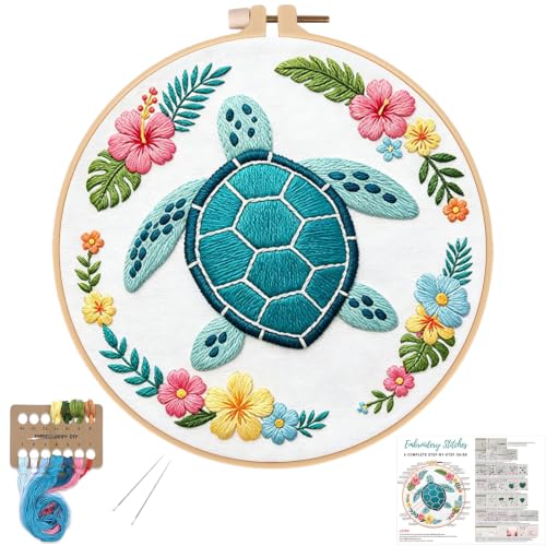 Louise Maelys Sea Turtle Embroidery Kit for Beginners, Ocean DIY Craft - color: Sea Turtle