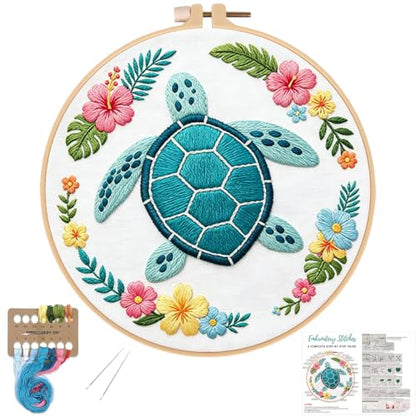 Louise Maelys Sea Turtle Embroidery Kit for Beginners, Ocean DIY Craft - color: Sea Turtle