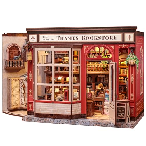 Fsolis Book Nook Kit - 3D Wooden Puzzles for Adults - color: Thames Bookstore