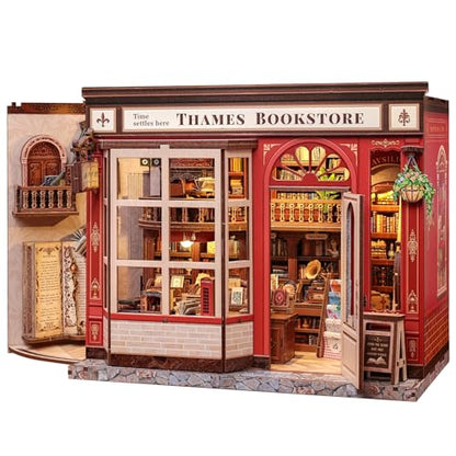 Fsolis Book Nook Kit - 3D Wooden Puzzles for Adults - color: Thames Bookstore