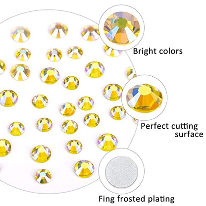 12 Grids 3792pcs Citrine AB Flatback Rhinestones Set for Nail, Art, Crafts, Makeup, Tumblers Glitter Round with Tweezers and Picking Pen(SS6~SS20) - color: Citrine AB