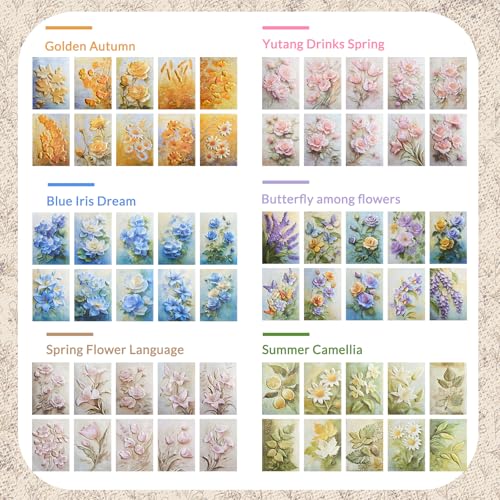 Humyoun 60 Sheets Scrapbook Paper Aesthetic Textured Fade Paper 3D Embossed Flower Plant Scrapbooking Supplies Decorative Bloom Floral Embossing Pad for Decoupage DIY Card Making Junk Journal