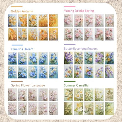 Humyoun 60 Sheets Scrapbook Paper Aesthetic Textured Fade Paper 3D Embossed Flower Plant Scrapbooking Supplies Decorative Bloom Floral Embossing Pad for Decoupage DIY Card Making Junk Journal
