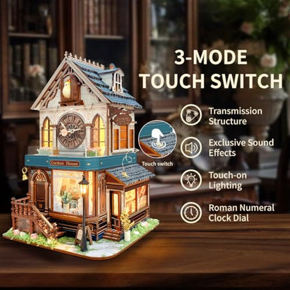3D Wooden Puzzles for Adults DIY Miniature Cuckoo Clock House Kit - color: Cuckoo House
