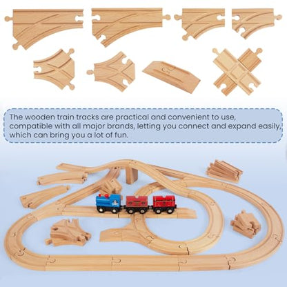 Wooden Train Tracks, 58Pcs Track Expansion Wooden Railway System - style: 58 Pcs