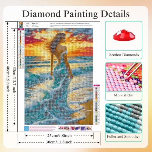 5D Ocean Wave Woman Diamond Art kits for Adults Beginners 12x16inch - color: KM1073-1