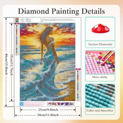 5D Ocean Wave Woman Diamond Art kits for Adults Beginners 12x16inch - color: KM1073-1