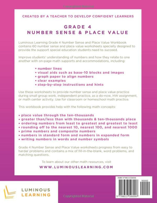 Number Sense and Place Value Workbook - Grade 4: Making Math Visual