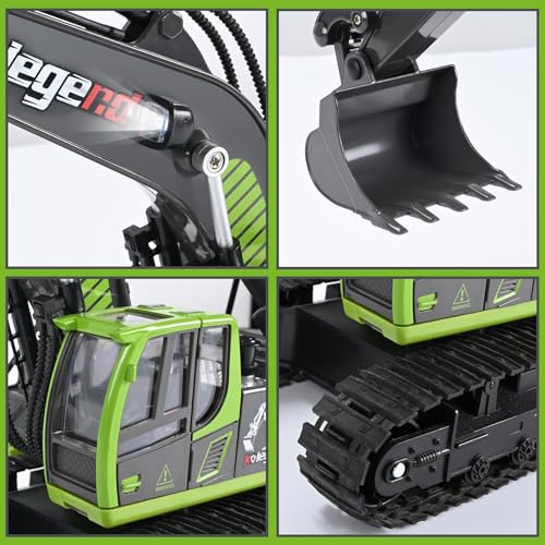 kolegend Remote Control Excavator Toy 16 Inch, 11 Channel RC Construction Vehicles Hydraulic Haulers Digger Toys Gift for 6 7 8 9 10 Years Old Kids Boys - color: Green