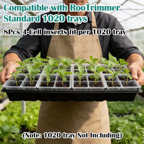 RooTrimmer 80 Pack Reusable 4-Cell Clear Seed Starter Trays - Extra Large Drainage Holes, Easy Transplant, Clear Transparent Tray for Root Observation, Seed Starting, Fits Standard 1020 Flats - color: Clear, size: 4 Cells-80P