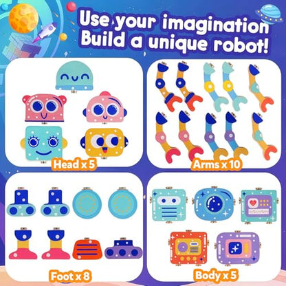 Robot Toys for Kids 3-5,Montessori Wooden Learning Toy with Take Apart Features Robots,STEM Educational Play Fine Motor Games for Boys Girls - style: Robot