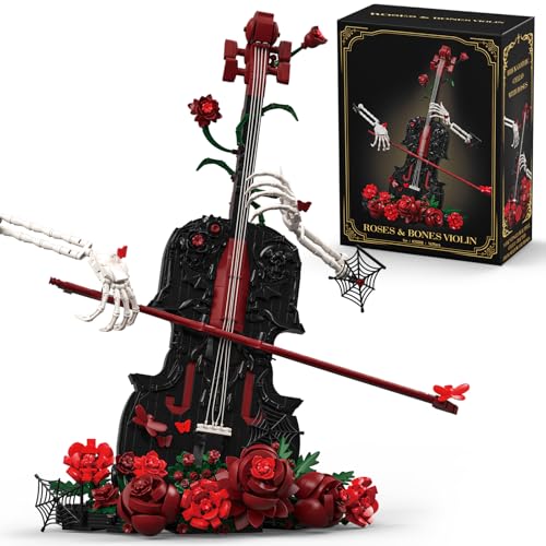 Gothic Cello Building Set Compatible with Lego, Rose Skeleton Art Model