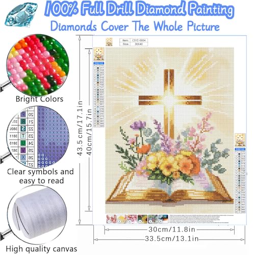 Cross Diamond Painting Kits for Adults, Christian Diamond Art for Adult - color: Bible with Cross