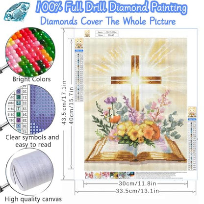 Cross Diamond Painting Kits for Adults, Christian Diamond Art for Adult - color: Bible with Cross