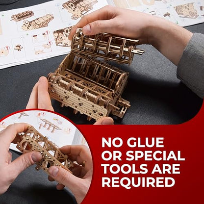 UGEARS V8 Engine Wooden Model Kits for Adults to Build – 3D Wooden Puzzles for Adults Mechanical Model Building – DIY Kit Functional Model Engine Kits Replica with Electric Motor - 776 Pcs