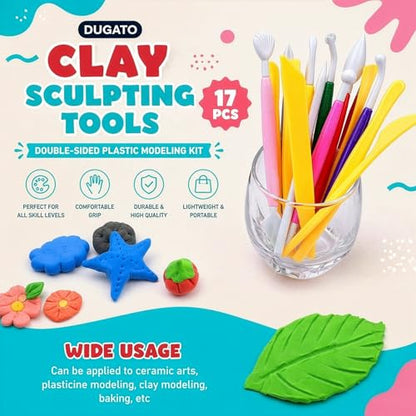 DUGATO Clay Sculpting Tools, 17 pc Double-Sided Modeling Set - size: 17