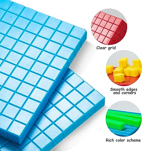 Math Manipulatives for Kids Aged 3+.Base Ten Blocks with Place Value Chart - Plastic Math Cubes to Help Educate Kindergarten Teachers.133 PCS