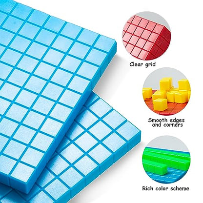 Math Manipulatives for Kids Aged 3+.Base Ten Blocks with Place Value Chart - Plastic Math Cubes to Help Educate Kindergarten Teachers.133 PCS