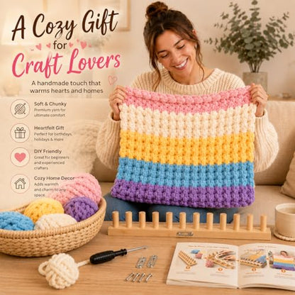 70'' Chunky Knitting Blanket Loom, Adjustable Wood Knit Loom with Detachable Modules, Portable Hand Weaving Loom Kit for Beginners, DIY Yarn Craft Tool for Home & Trave (70 inch) - size: 70 in – 6 Sections