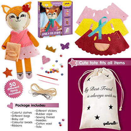 qollorette Felt Sewing Kit for Children, Make Your Own Fox Toy, Kids' Craft Kit - Make A Friend Sew Kit - Beginner Sewing Kit for Kids, Learn to Sew & Play - color: Fox