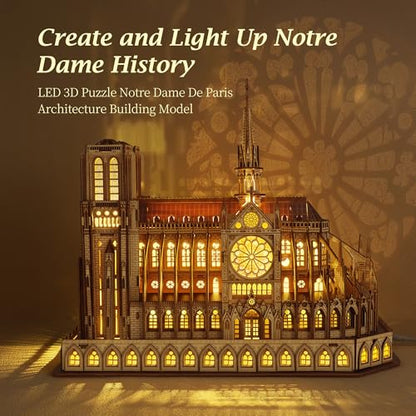 FUNPOLA LED 3D Wood Puzzle Notre Dame de Paris Cathedral Architecture Model
