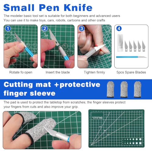 Fippy Model Kit Tools, Hobby Building Tools with A5 Cutting Mat - style: Set D