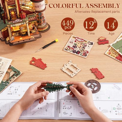 ROKR 3D Puzzle for Adults Christmas Dream Gift Factory Wooden Model Kit Luminous Factory DIY Dollhouse Kit Building with Music, Lights and 5 Elves for Adults