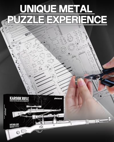 Piececool 3D Metal Puzzles for Adults, Kar98K Rifle Gun Model Building Kits Brain Teaser DIY 3D Metal Puzzles for Teens for Christmas Birthday New Year - color: Kar98k