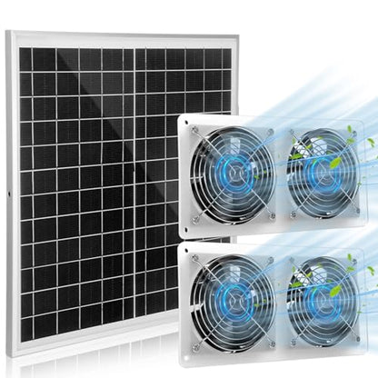 Tujoe Solar Exhaust Fans Kit with 4 Fans 20w Waterproof Solar Panel + High Speed Dual Exhaust Fan Solar Panel Powered Fan with On/Off Switch for Chicken Coop, Shed Cooling Ventilation Project