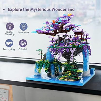 The Moon Palace Chinese Architecture Micro Building Blocks Set with LED Lights, 4574PCS Cherry Blossom Tree Model Kit, Collectible Cultural Gift for Adults & Teens - color: The Moon Palace