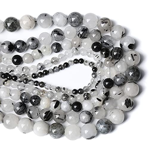 4MM 86PCS Natural Crystal Stone Black Rutile Quartz Gemstone 2A Grade Loose Beads for Jewelry Making DIY Bracelet Necklace Semi Precious Beads 1 Strand - color: Black Rutile Quartz, size: 4mm