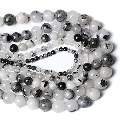 4MM 86PCS Natural Crystal Stone Black Rutile Quartz Gemstone 2A Grade Loose Beads for Jewelry Making DIY Bracelet Necklace Semi Precious Beads 1 Strand - color: Black Rutile Quartz, size: 4mm