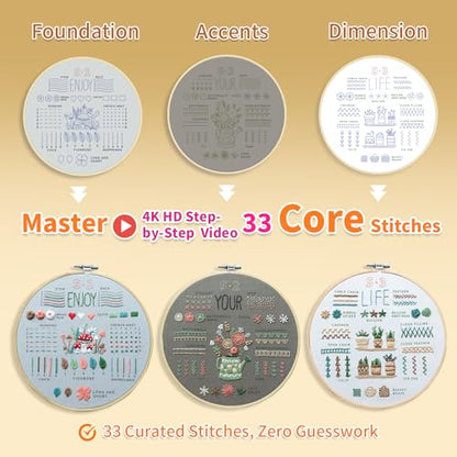 ETSPIL Embroidery Kit for Beginners, 4K Step-by-Step Video, Adults, Gift - color: simple B