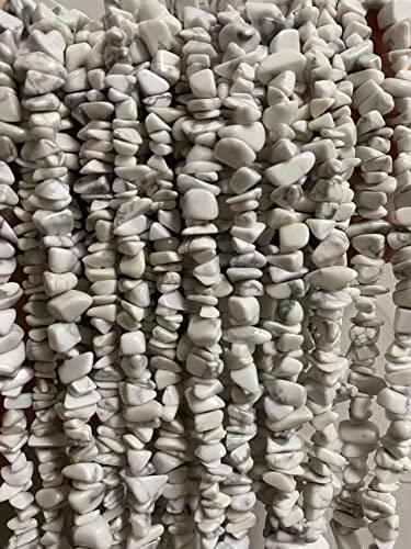 7-8mm Natural White Howlite Gemstone Chips Healing Gravel Bracelets Necklace Kit Irregular Tumble Stone Beads DIY Crafts Design Jewelry Making 32" - color: White Howlite
