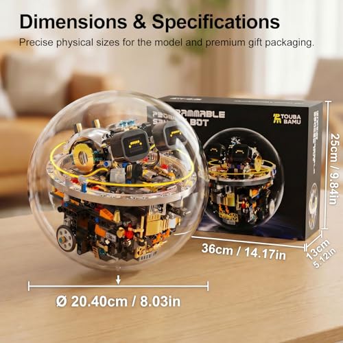 STEM Robot Building Kit, 804PCS APP & Remote Control Spherical Robot Ball Toy for Kids Ages 8-12 14+, Mechanical Building Blocks Set, Cool RC Toy with 17 LED Expressions, Cyberpunk Gifts