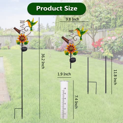 Solar Hummingbird Rain Gauge Outdoor with 6 Inch Glass Tube - color: Hummingbird F