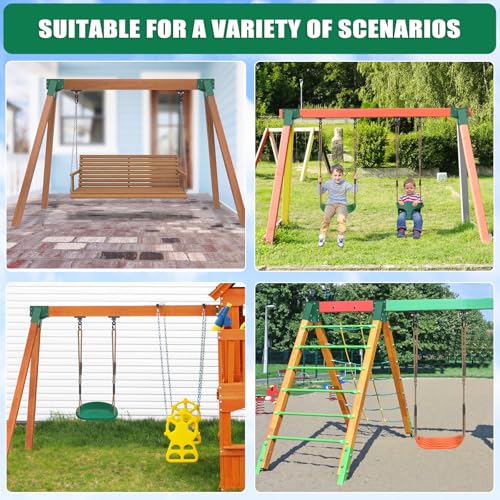 BeneLabel A-Frame Swing Set Brackets 2 Pcs Heavy Duty Swing Set Hardware with Swing Hangers & Mounting Hardware DIY Swing Set End Bracket Swing Set Kit for 4 (4x4) Legs & 1 (4x6) Beam Green - color: Both Ends Brackets With Black Swing Hanger