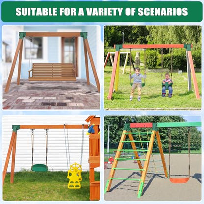 BeneLabel A-Frame Swing Set Brackets 2 Pcs Heavy Duty Swing Set Hardware with Swing Hangers & Mounting Hardware DIY Swing Set End Bracket Swing Set Kit for 4 (4x4) Legs & 1 (4x6) Beam Green - color: Both Ends Brackets With Black Swing Hanger